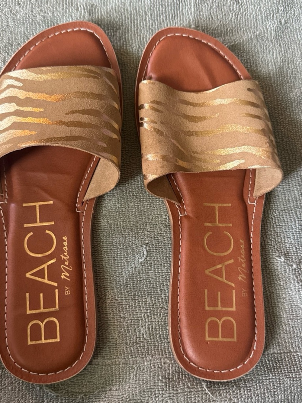 Beach by Matisse Gold-Accent Tan Slide Sandals